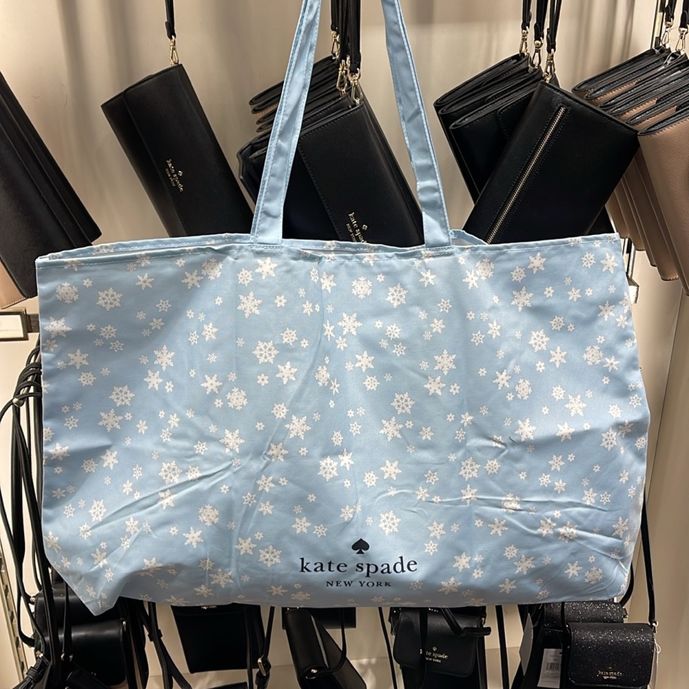 Kate Spade Snow Flakes Canvas Tote XL Reusable Shopping Beach Bag - Picture 7 of 16